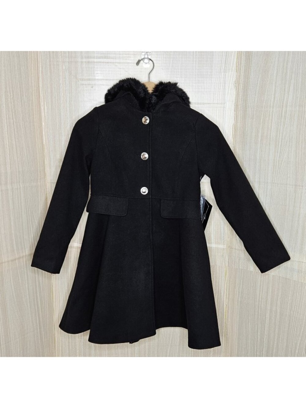 Rothschild Girls New Black Single  Breasted Hooded Long Coat 7-8